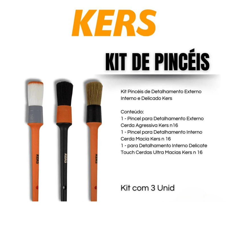 Kit de Pinceis detalhamento Automotivo 3 pecas Kers N 16