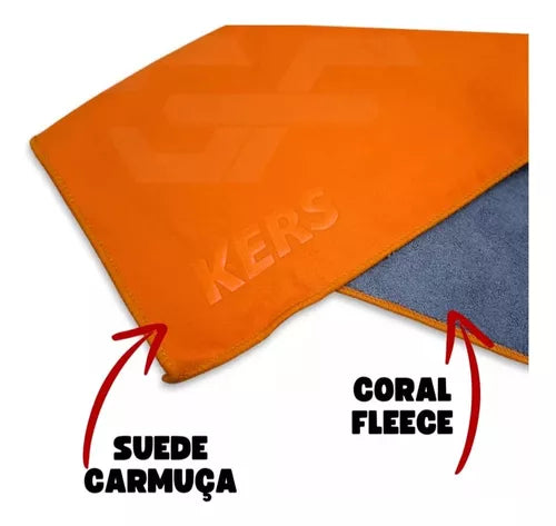 Toalha Microfibra Suede Dual 30x60 Secagem 500gsm Pano Cor Laranja-cinza Kers