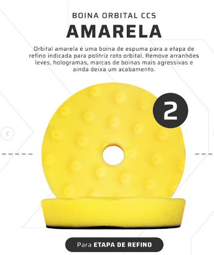 Boina de Espuma Refino Roto Orbital Amarela CCS 5'' Autoamerica