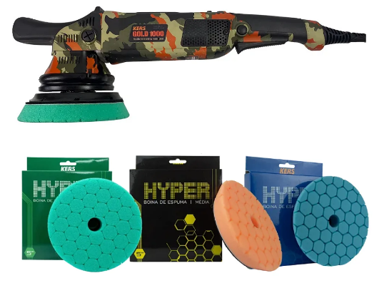 Kers Politriz Roto Orbital Gold Camuflada 15MM 127V 60HZ 1000W + Kit Boinas Hyper 5" + Brinde Boné Kers