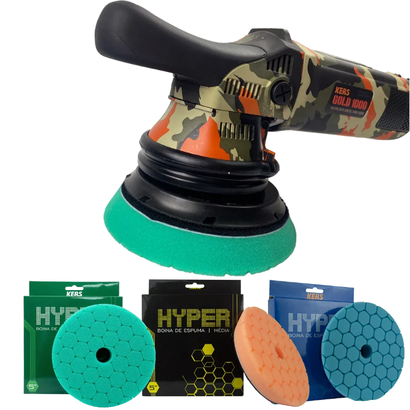 Kers Politriz Roto Orbital Gold Camuflada 15MM 127V 60HZ 1000W + Kit Boinas Hyper 5" + Brinde Boné Kers